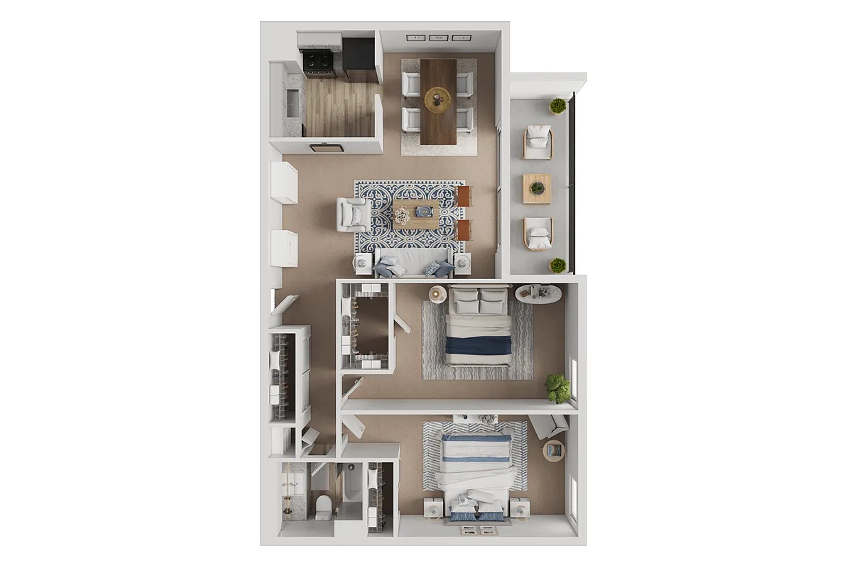Floor plan 2 Bed, 1 Bath - Midrise