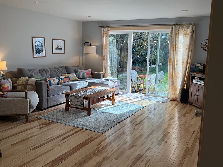 Open floor plan and cozy living room are perfect for nice sunny days, and also for enjoying the rain! Pets welcome.
