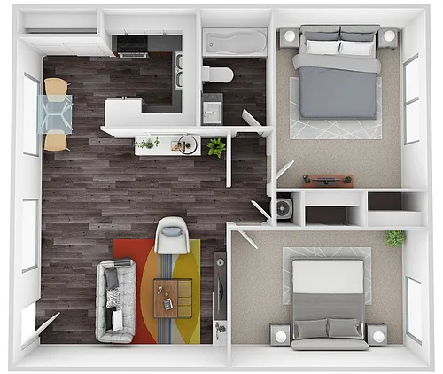 Floor plan The Bridge 2 Bedroom 1 Bath
