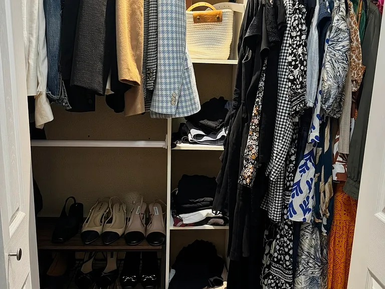 primary bedroom closet #1 with built in shelving