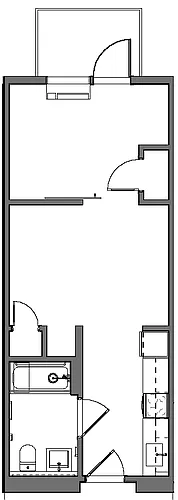 Floor plan One Bedroom with Patio