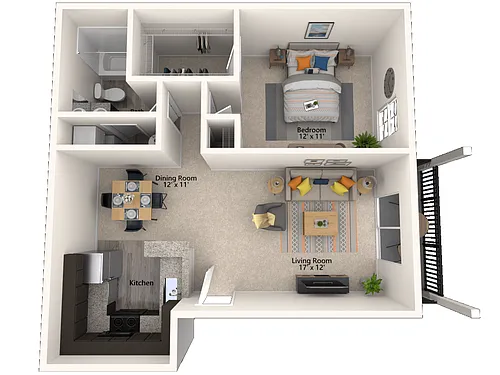 Floor plan A1: 1 Bed 1 Bath