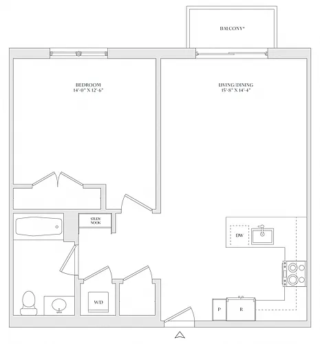 Floor plan 1 Bed/1 Bath-A3a