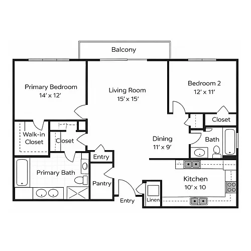 Floor plan 2 Bedroom 2 Bathroom