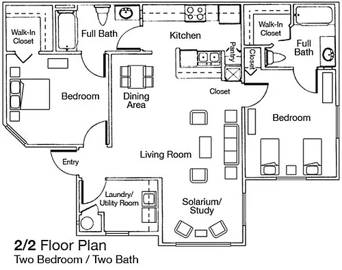 Floor plan Two Bedroom Two Bathroom 60%
