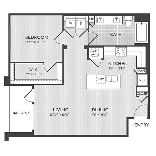 Floor plan 1BR 1BA (A6 - 862 SF)