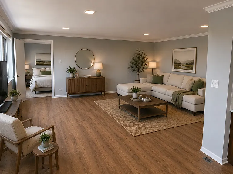 Living Room & Primary Bedroom with Furniture