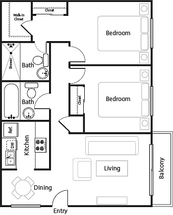 Floor plan 2 Bedroom 2 Bathroom