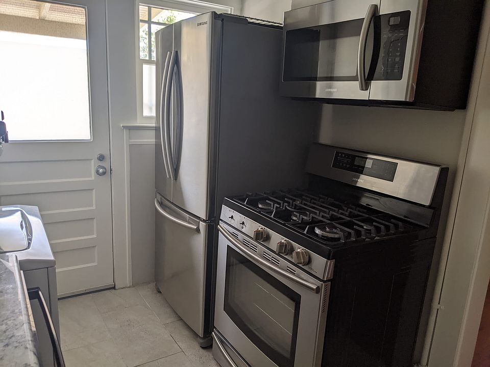 Modern stainless steel appliances with gas range