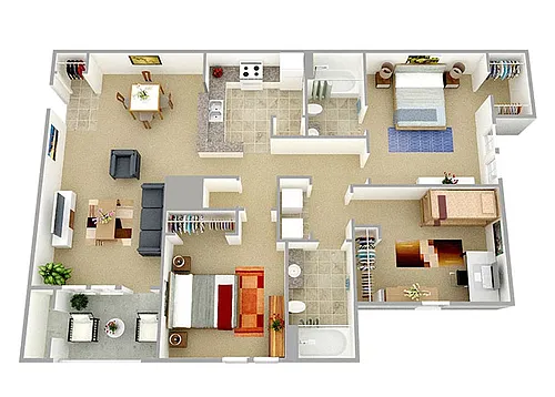 Floor plan Three Bedroom Two Bathroom 60%