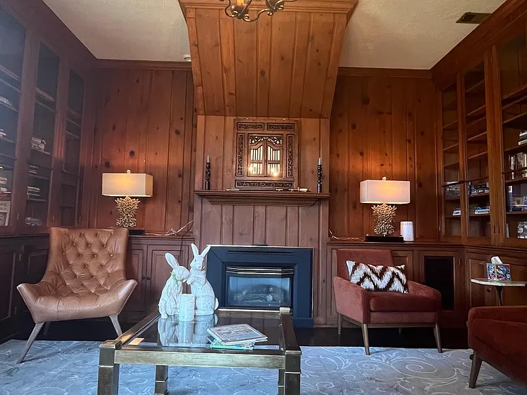 A view of the remote-controlled gas fireplace. A winter wonderland for napping, reading, napping some more.