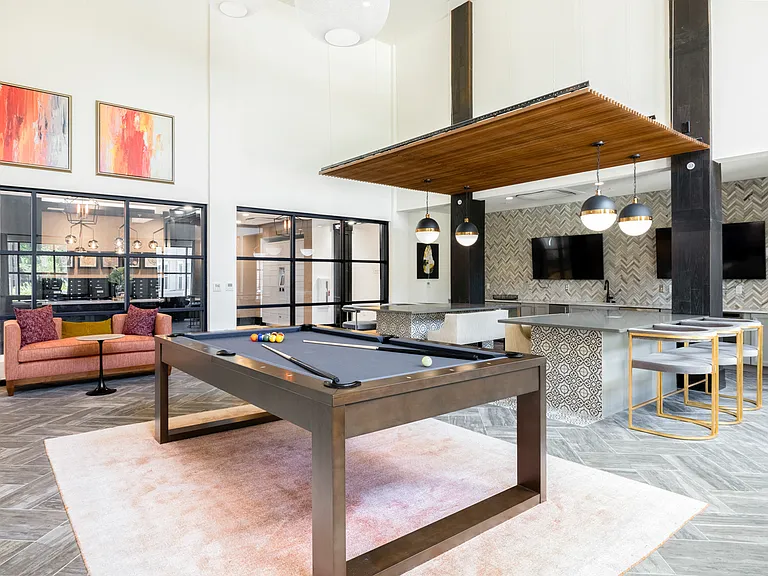 Pub room with billiards, bar and TVs