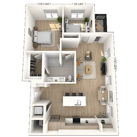 Floor plan AD 1x1 1058 SF