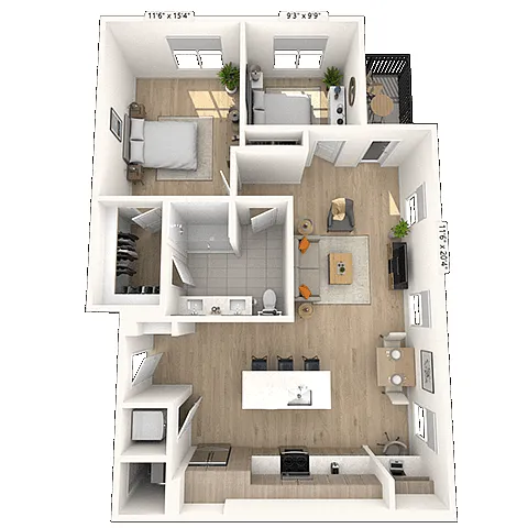 Floor plan AD 1x1 1058 SF
