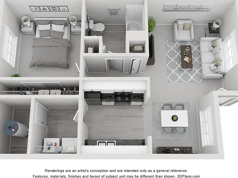 A 3D floor plan rendering of The Leawood