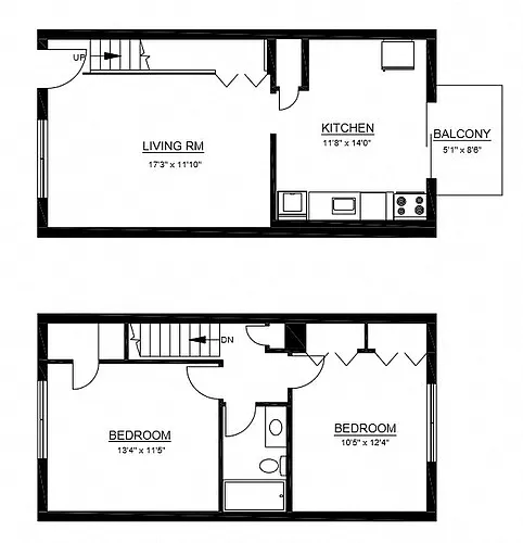 Floor plan B1 - 2 Bed 1 Bath Townhome