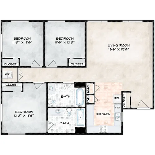 Floor plan 3 Bed 2 Bath - New Construction