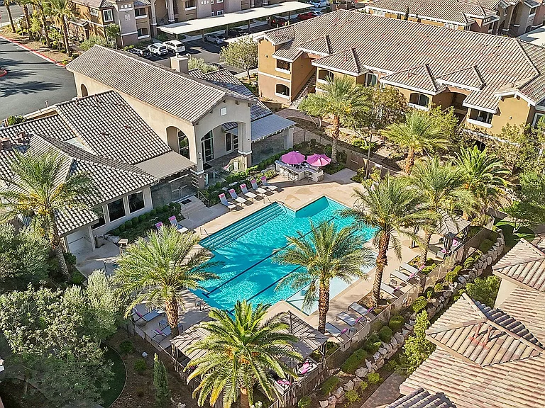 Aerial View of Pool and Palm Trees