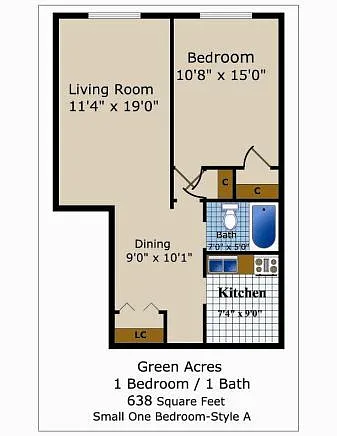Floor plan Junior One Bedroom One Bath A