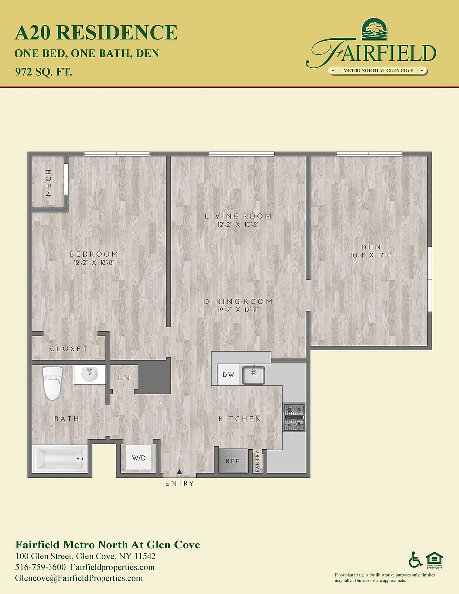 Floor plan A20 North NR 1 Bedroom|1 Bath/Den
