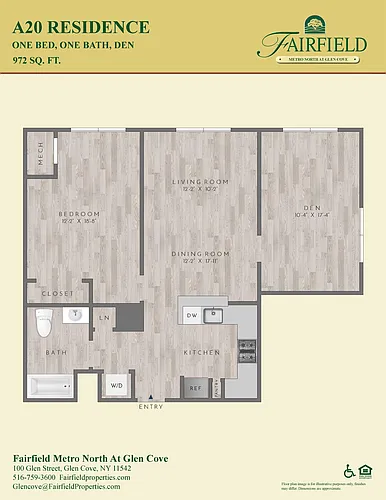 Floor plan A20 North NR 1 Bedroom|1 Bath/Den