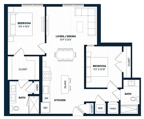 Floor plan 2 Bed 2 Bath-B4a