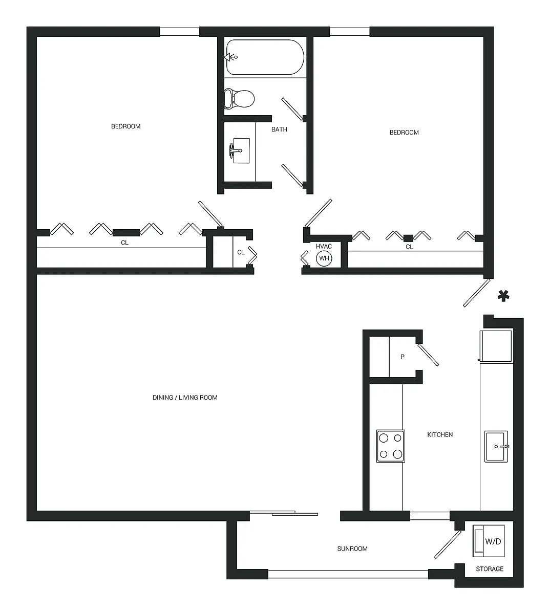 Floor plan 2 Bed x 1 Bath