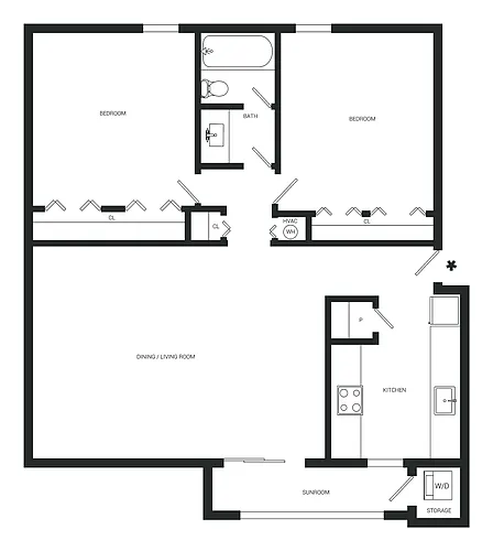 Floor plan 2 Bed x 1 Bath