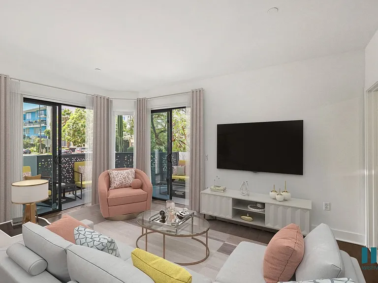 Living Room with Vinyl Flooring, Recessed Lighting , and Patio