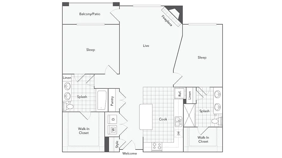 Floor plan 2 Bed 2 Bath Washer Dryer D
