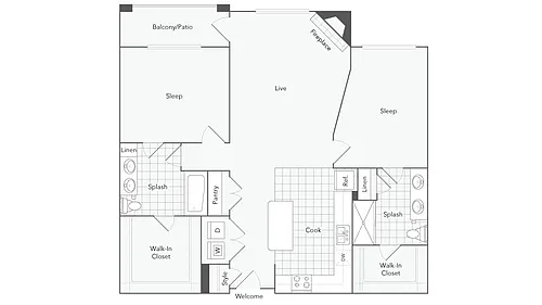 Floor plan 2 Bed 2 Bath Washer Dryer D