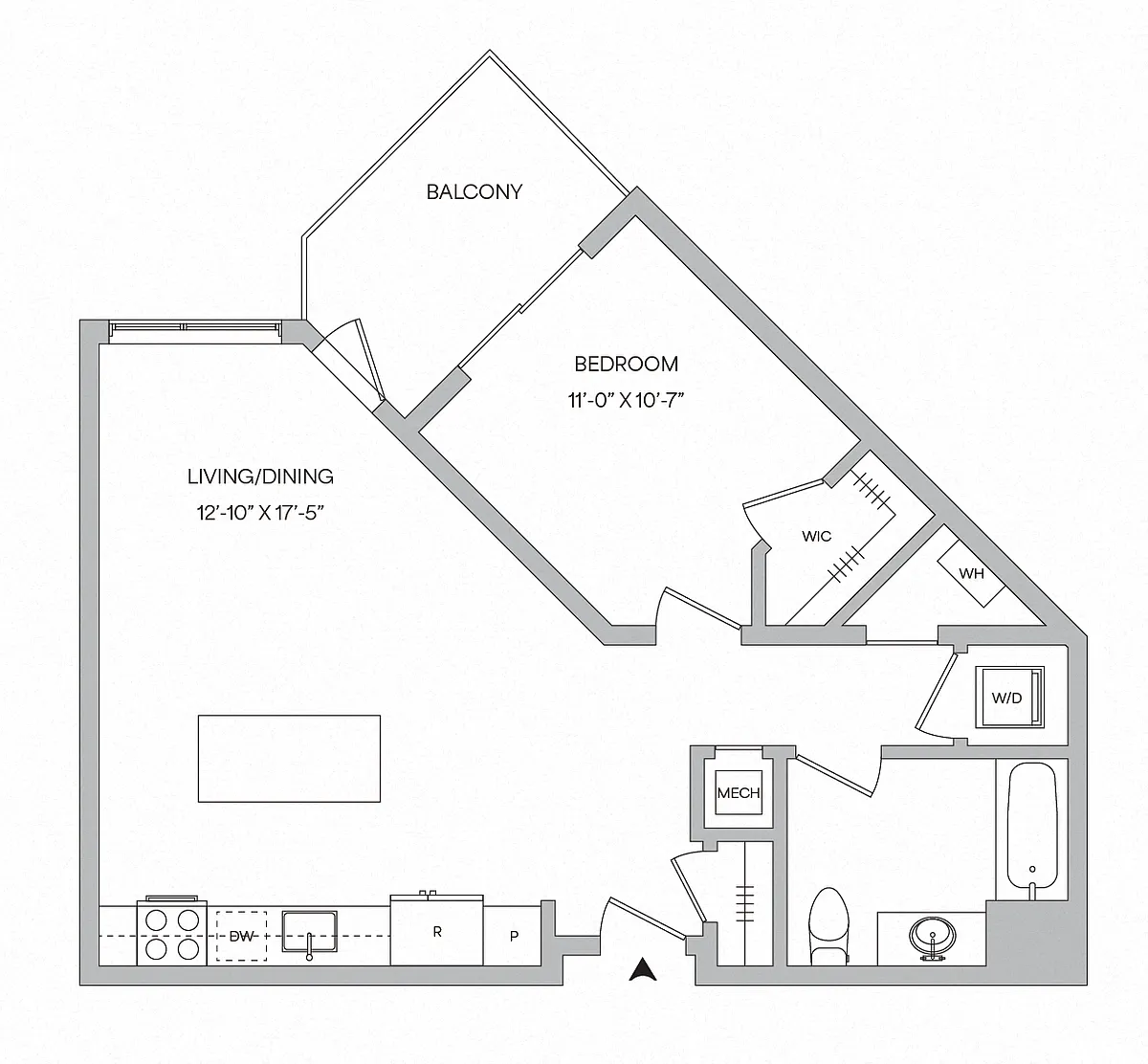 Floor plan A11 - 1BR 1BA (724 SF)