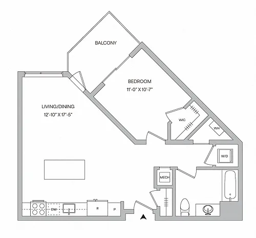 Floor plan A11 - 1BR 1BA (724 SF)