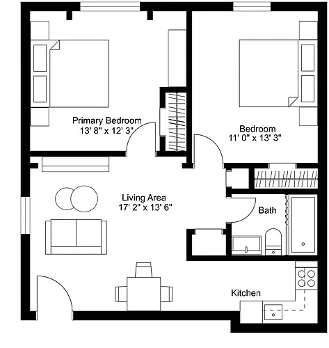 Floor plan Two Bedroom Large