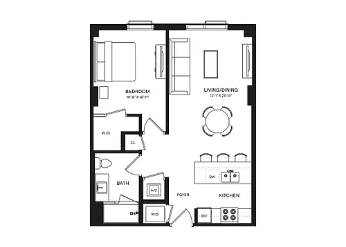Floor plan 1 Bed/1 Bath-A1C