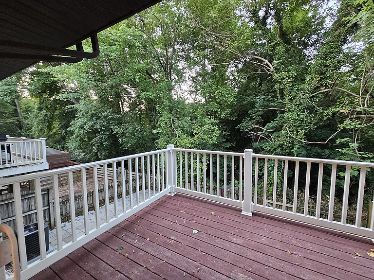 Gorgeous deck! Recently powerwashed and facing hidden creek and backyard with empty koi pond that is still usable. Craving a new caretaker who can bring this space to life.