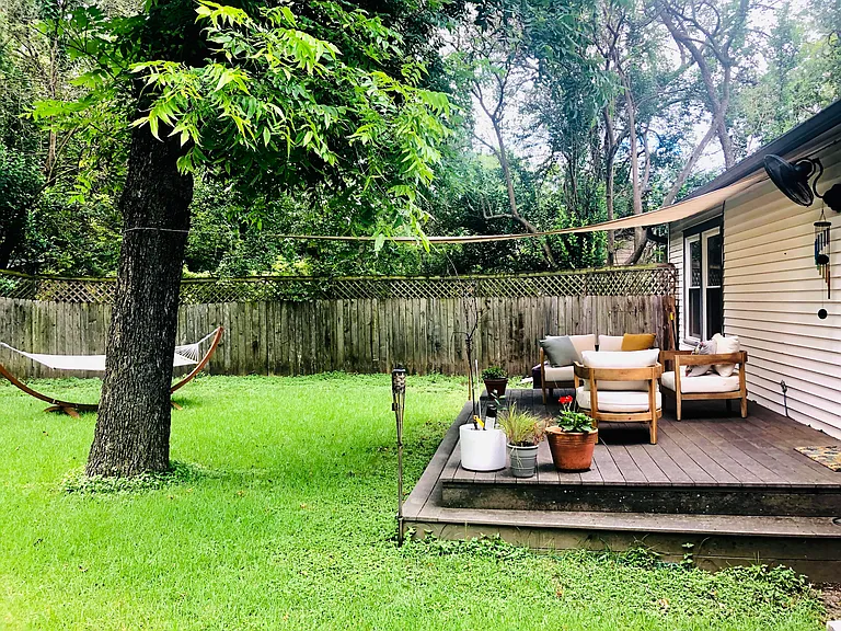 Large Back Patio in Private Fenced in Backyard