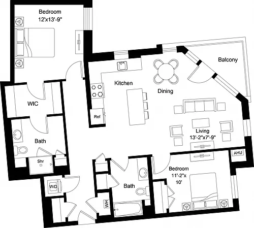 Floor plan 2 Bed/2 Bath-B15
