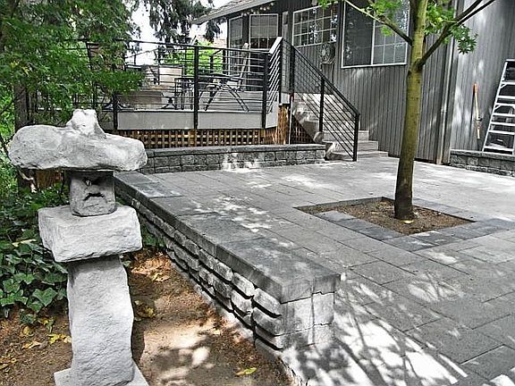Corner of patio to deck and house