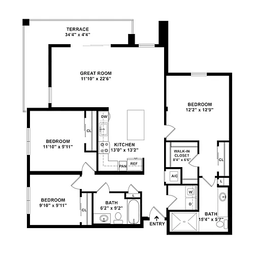 Floor plan 3 Bed/2 Bath-C2