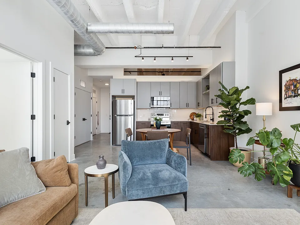 Exposed ductwork, exposed beams, nothing hidden overhead.