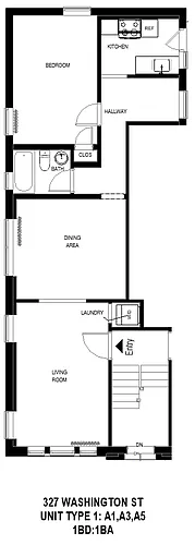 Floor plan 327 Washington 1BD 1BA