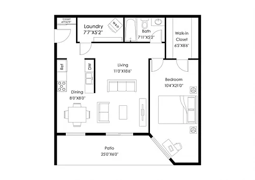 Floor plan A1R (Stainless Steel Appliances, In-Unit Laundry)