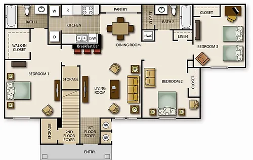 Floor plan Three Bedroom Two Bath