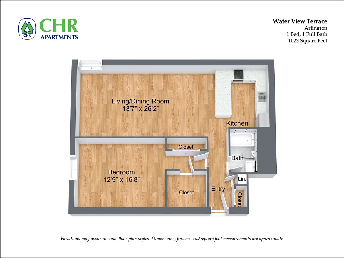 Floor plan 1 Bed/1 Bath Large with A/C