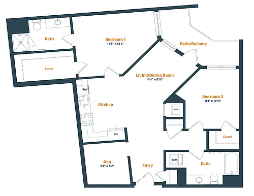 Floor plan B20D | 2 Bed | 2 Bath | Den