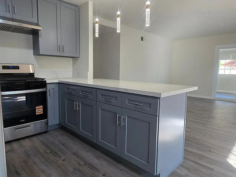 View of the kitchen with soft close drawers