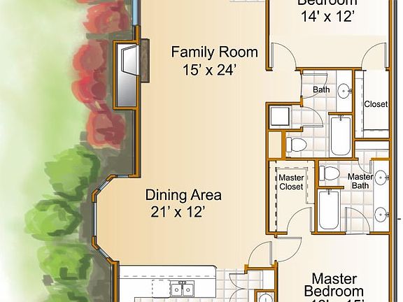 Floor plan with fireplace  Ceramic Tile floor front to back 