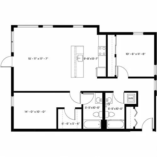 Floor plan 2 Bed 2 Bath Large