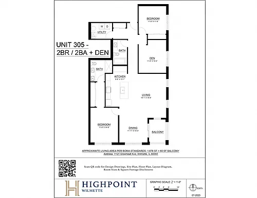 Floor plan 2 Bed 2 Bath + Den